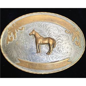 Beautiful Large Alpaca Mexico Silver Hand Made Horse Belt Buckle